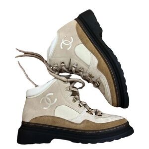 Chanel Women's Beige and Brown Hiking Boots 38
